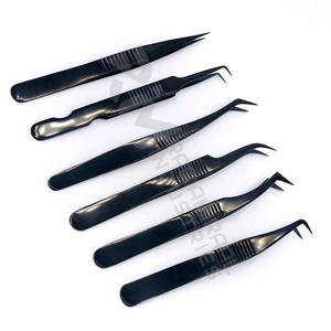 Pince à épiler pour extensions de cils RMI Wholesale, entièrement noire, nouveau design Plasma, poignée anti-magnétique, 12 cm, lot de 6 pièces, logo personnalisé, durable - Product Image 4