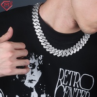 Chaîne cubaine Blingbling Hiphop 12mm 15mm, baguette rectangulaire, argent 925, chaîne cubaine glacée en moissanite