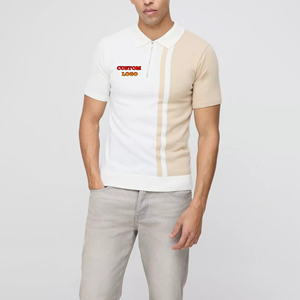 Cremallera de hombre hecha a medida para Polo 100% algodón piqué tela Slim Fit manga corta Color bloque bordado Logo tejido - Product Image 4