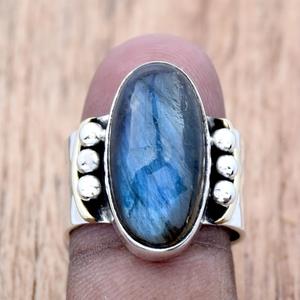 Natural Labradorite Wide Band Hammered <b>Ring</b> 925 Sterling Silver Handmade Bohemian <b>Statement</b> Jewelry Unique Wedding - Product Image 1