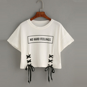 เสื้อยืดครอปสำหรับผู้หญิงเสื้อครอปคอกลมแบบสั่งตัดเปล่า2023 - Product Image 2