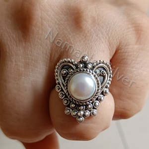 Handmade Freshwater Pearl <b>Statement</b> <b>Ring</b> for Women Handcrafted in Sterling <b>Silver</b> Elegant Pearl Jewelry - Product Image 3