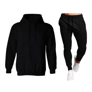Survêtements 100% coton polaire côtelé manchette veste avec capuche poche avant veste pantalon poches latérales survêtements chauds hommes et femmes - Product Image 3