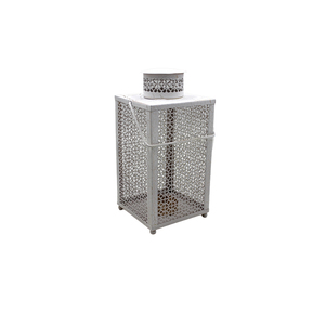 Lanterne à suspendre en fer décoratif en métal blanc avec bougeoir à texture dorée pour la décoration de la maison et du festival - Product Image 1