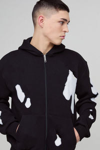 Nuevo Conjunto Deportivo con Lavado Ácido para Hombre, 100% Algodón con Logotipo Serigrafiado, Pantalones Acampanados y Sudadera con Capucha y Cremallera - Product Image 6