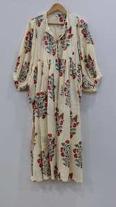 Pure Cotton Women's <b>Summer</b> Maxi <b>Dress</b> Bohemian Floral Print Hand Block Printed Long <b>Sleeve</b> Indian Eco-Friendly Natural Washable - Product Image 6