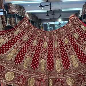 Maroon Velvet Rajwadi Lehenga 4m Flair Double Dupatta Heavy Multi Jarakn Work Summer Ethnic Wear for Winter Parties B2B Buyers - Product Image 1