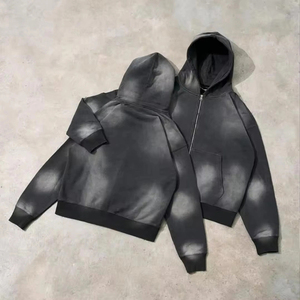 Custom SweatSuits Men Streetwsear Vintage 100% Cotton Sun Faded Acid Wash <b>Zip</b> <b>up</b> <b>Hoodies</b> and Sweatpants Set Men Tracksuits - Product Image 3