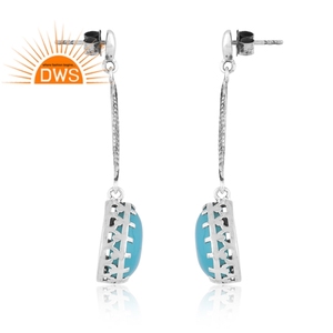 Última tendencia plata esterlina oxidada Natural Aqua Calcedonia piedra preciosa colgante pendiente joyería personalizada para mujer regalo para ella - Product Image 3