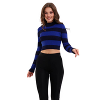 Suéter de Punto de Manga Larga con Cuello Alto a Rayas para Mujer, de Alta Calidad, para Uso Casual, Oficina, Yoga, Otoño Invierno, Venta al por Mayor