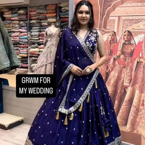 Faux Georgette hilo pesado con trabajo de bordado de secuencia Lehenga y Choli con borde de encaje de cuatro lados listo para usar Dupatta - Product Image 2