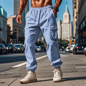 Pantalon cargo décontracté en coton respirant pour homme, taille mi-haute, style streetwear vintage, multi-poches, pour l'hiver - Product Image 4