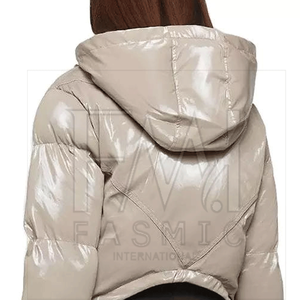 High Quality 100% Polyester Cropped <b>Down</b> Jackets for Winter Shiny Thick Warm Customizable Fabric Knitted Style - Product Image 3