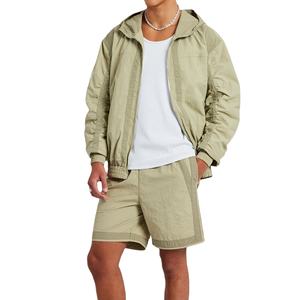 Ensemble short coupe-vent homme couleur unie automne 100% coton avec logo personnalisé, fermeture éclair intégrale, deux pièces, écologique et respirant, collection 2026 - Product Image 1