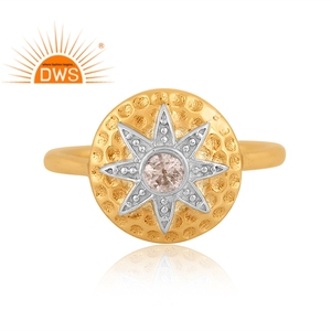 Último diseño hecho a mano 18K chapado en oro Natural Topacio blanco piedra preciosa anillo apilable Demi joyería fina para mujer regalo para ella - Product Image 3