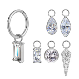 Ensemble de bijoux pour le corps en titane ASTM F136 plaqué or, pendentif carré et rond en CZ, serti à griffes, anneau d'oreille, anneau de lèvre, boucle d'oreille, labret pour mariages - Product Image 1