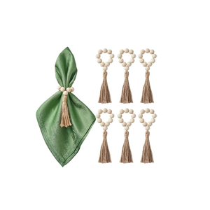 Perles en bois faites à la main couleur blanche tissé naturel chanvre corde gland ronds de serviette pour au meilleur prix Offre Spéciale - Product Image 1
