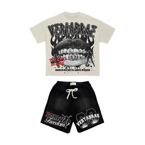 Conjunto de camisetas y pantalones cortos de dos piezas con estampado de logotipo personalizado, conjunto de camisa y pantalones cortos de verano, chándal para hombre - Product Image 5