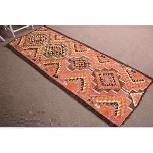 Turkish Rug, 3.3x8.2 ft Area Rug, <b>Red</b> Orange Kilim <b>Wool</b> Rug - Product Image 3