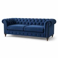 Canapé gonflable carré en velours Chesterfield 2 places |   Canapé en mousse écologique capitonné de luxe |   Appartement Villa-Friendly Classic