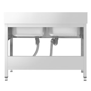 Évier commercial en acier inoxydable PREMIUM - 1600x600mm - avec double bac central - avec étagère inférieure - avec rebord - Product Image 6