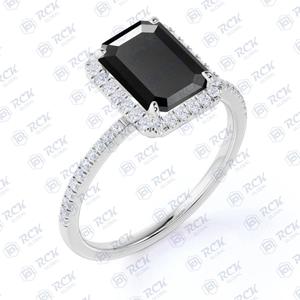 Bague Moissanite Halo coupe émeraude noire 1.75 TCW pour femme/925 argent Sterling VVS clarté mariage montage bague Moissanite - Product Image 3