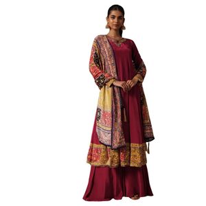 ชุดเคอร์ตาพาลาซโซปักลายสีแดงพร้อมกระจกชุดทำงานเสื้อผ้าพื้นเมืองสำหรับผู้หญิง - Product Image 2