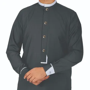 2023批发传统thobe服装男士thobe al daffah定制灰色染色thobe高级禁令和袖口彩色染色