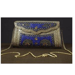 Luxury Evening <b>Metal</b> Clutch Bag Women's Boho Wedding Handmade Purse Pearl Frame Mosaic Indian Style Bohemian Messenger Bag - Product Image 1