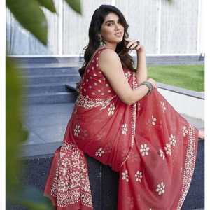 ELITE BRIDAL - Ropa de Fiesta de Boda India y Pakistaní, Saris de Georgette Ligeros y Elegantes para Verano/Invierno, Samuthrika/Vasthra Kalas - Product Image 4