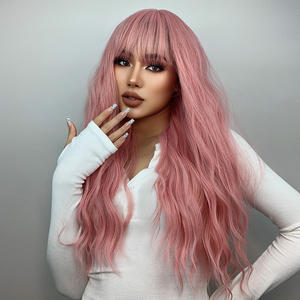 วิกผมคนเวียดนามสีชมพูยาวเป็นลอนสำหรับผู้หญิงผิวขาววิกผมสำหรับปาร์ตี้ประจำวันผมหน้าม้า - Product Image 6