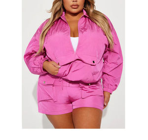 Customize Oem Logo Two Piece Outfits Set Waterproof <b>Nylon</b> Jacket Women <b>Shorts</b> Windbreaker 2 Piece Set - Product Image 5