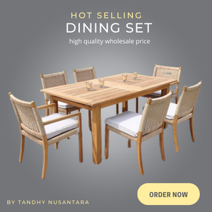Modern Solid Teak Wood Dining Table <b>Set</b> With Rattan Chairs 6 Seater Indoor Outdoor <b>Restaurant</b> Furniture Contemporary Design - Product Image 5