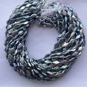 9mm naturale nero arcobaleno di perle d'acqua dolce pietra forma aquilone filo di perline prezzo all'ingrosso vera collana di perle fornitore diretto