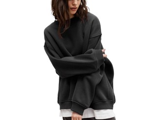 Sudadera de gran tamaño con logotipo personalizado, sudaderas con capucha y cuello redondo en blanco de peso pesado unisex para hombre y mujer - Product Image 4