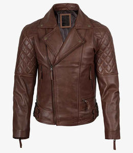 Wholesale Custom High Quality Real <b>Sheepskin</b> Leather Biker <b>Jacket</b> Men Brown Vintage Motorcycle Slim Fit Leather <b>Jacket</b> - Product Image 1