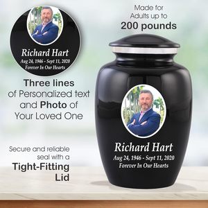 Urnas de cremación con foto personalizada para cenizas de adultos, urnas de entierro personalizadas para cenizas humanas, hechas a mano, tamaño personalizado, negro - Product Image 6