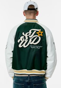 Veste de baseball à boutons pour homme, couleur verte, veste universitaire, vestes de baseball, broderies, mots, patchs - Product Image 5
