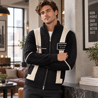 Cardigan zippé pour homme en maille torsadée, col montant, color block, tricot d'hiver, veste décontractée à fermeture éclair, personnalisable OEM ODM