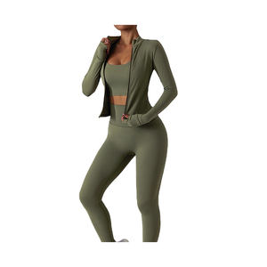 Ensemble de vêtements de sport personnalisé avec logo, vêtements de sport pour femmes, vêtements de sport de gym, ensemble de leggings de sport pour femmes en 3 pièces, veste à manches longues, ensemble de yoga - Product Image 1
