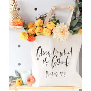 ยึดติดกับสิ่งที่ดีคือกระเป๋าผ้าใบผ้าฝ้ายสไตล์โรมัน12:9มีลวดลายตัวอักษร - Product Image 5