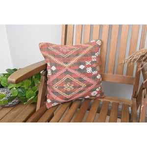 Brown Wool Kilim 18x18 Inch Eco-Friendly Non-Slip Luxury Woven <b>Vintage</b> Print Accent Pillow Removable Washable Cover for <b>Bedding</b> - Product Image 1