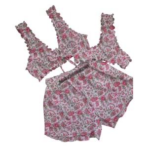 Ensemble de lingerie pour femmes, 3 pièces, soutien-gorge bralette sexy à découpes, soutien-gorge et culotte, shorts, 100% coton, imprimé en bloc - Product Image 3