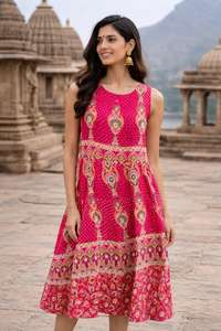 Latest Design Trendy Stylish Cotton Dress Beautiful Sleeveless Naptol Dress Long European Style Dress for <b>Girls</b> and Women - Product Image 3