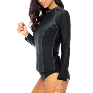 UPF 50 Mujer Athletic Rash Guard | Top de traje de baño de manga larga con diseño de cremallera de medio cuarto | Camisetas deportivas de compresión - Product Image 4