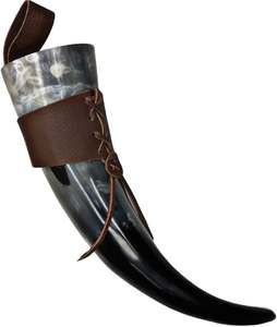 Corne à boire viking en buffle artisanale, finition couleur naturelle, corne à boire viking authentique en buffle, porte-corne en cuir traditionnel - Product Image 6