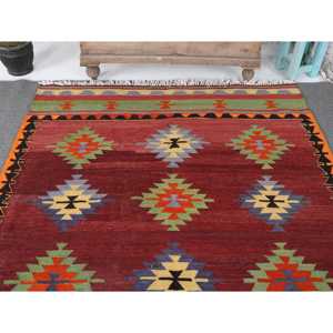 พรมตุรกีโบราณขนาดใหญ่ 5.1x8.4 ฟุต (156x257 ซม.) พรมคิลิมสีแดงไล่เฉด - Product Image 3