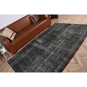 Tapis vintage 5x8,3 pieds, tapis turc noir uni en laine - Product Image 5