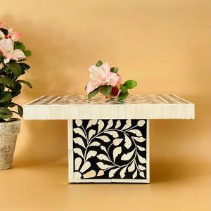 Soporte cuadrado para pastel con incrustaciones de hueso ecológicas de calidad superior hecho a mano con acento Floral tamaño personalizado disponible para el hogar contemporáneo - Product Image 4