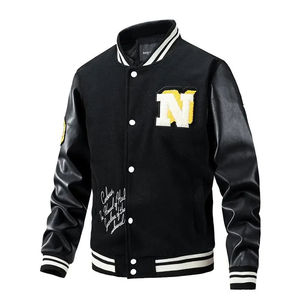 2025 hiver nouveau hommes solide Baseball veste à la mode broderie contraste conception grande taille coupe ample - Product Image 1